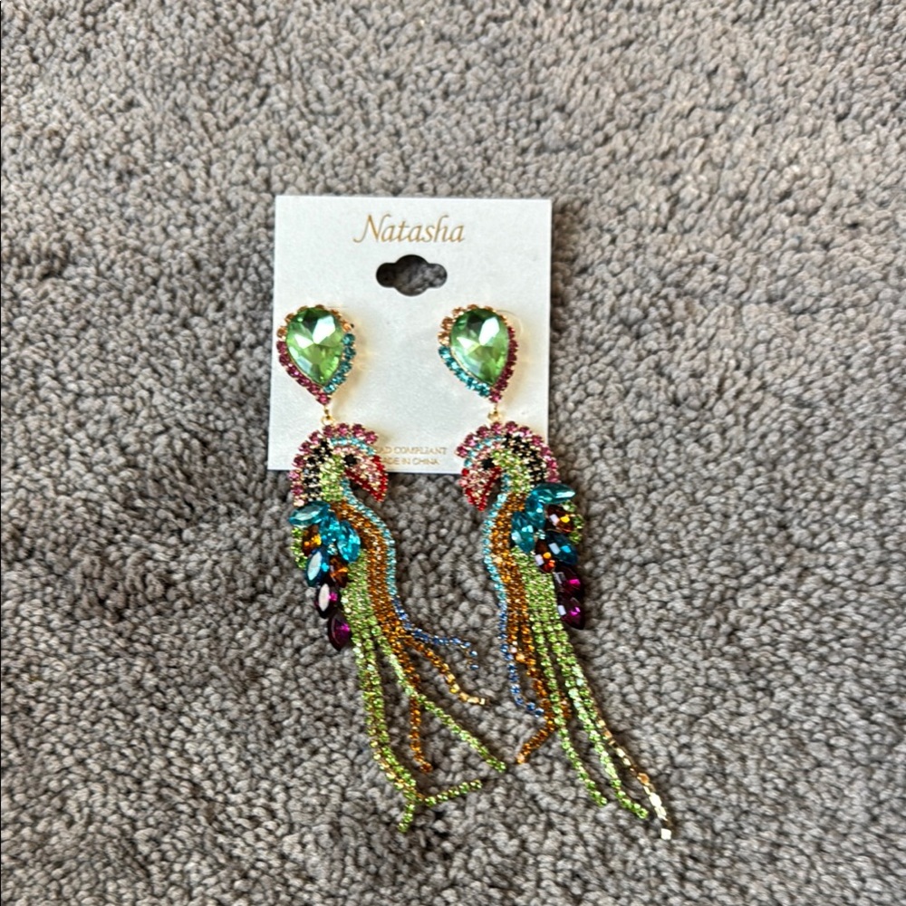 Natasha Couture Multicolor Parrot Beaded Rhinestone Dangle Statement Earrings